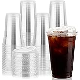 GGOLDMER 100 Sets 16 oz Plastic Cups with Sip Lids, Disposable Iced Coffee Cups with Lids, Clear Plastic Cup with Lid for Cold Beverage, Smoothies, Juices