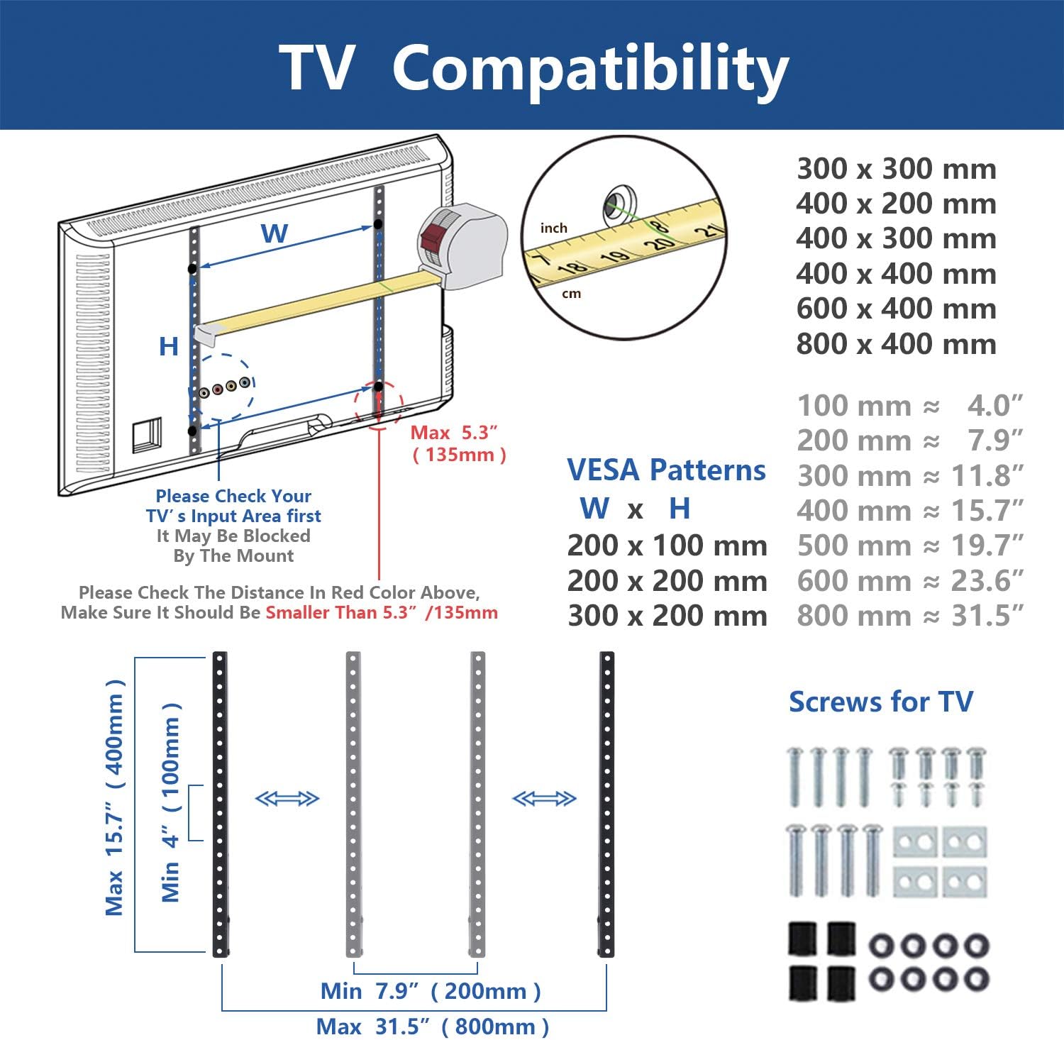 Rfiver Universal Table Top TV Stand Base with Height Adjustment fits Most 32" - 55" LCD LED Flat Screen TVs, Max VESA 800x400mm, Mount Holds up to 88lbs, Black: Furniture & Decor