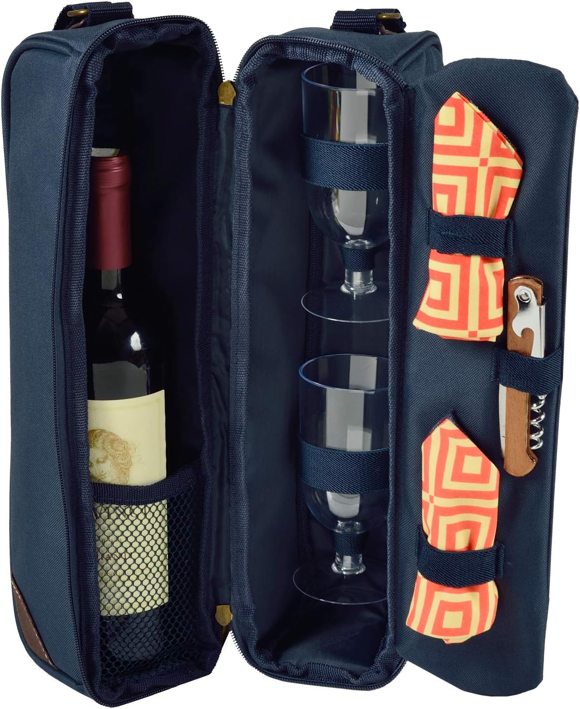 Picnic at Ascot Insulated Wine Tote with 2 Wine Glasses, Napkins and Corkscrew -Designed & Assembled in The USA