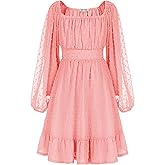 GRACE KARIN Girls Ruffle Tiered Dress Long Sleeve Swiss Dot Flowy A-Line Dress 6-14Y