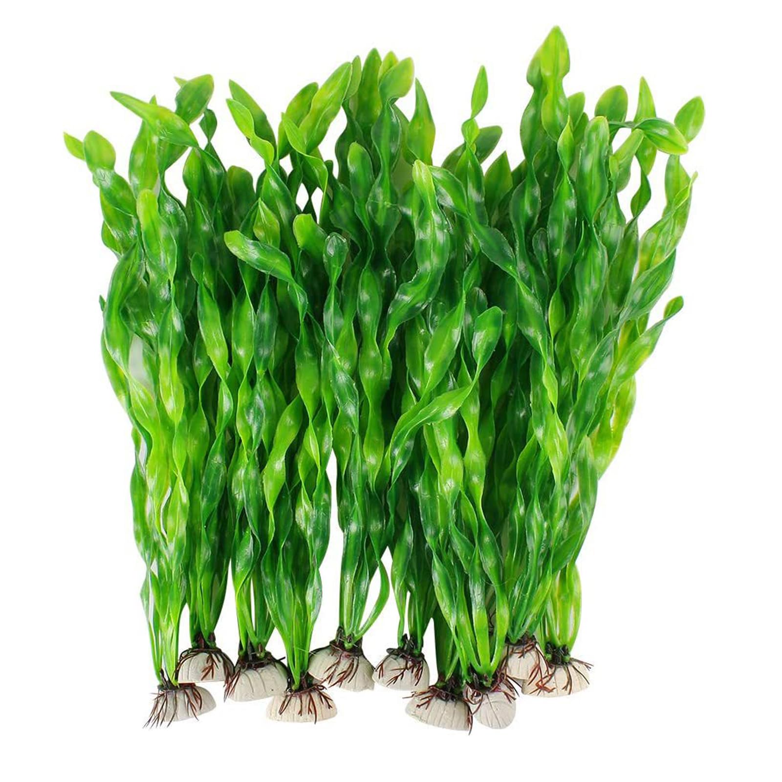 Yitaocity 10Pcs Large Artificial Fake Plastic Plants 12 Inch Tall Seaweed Water Plants for Fish Tank Aquarium Decorations (Green)
