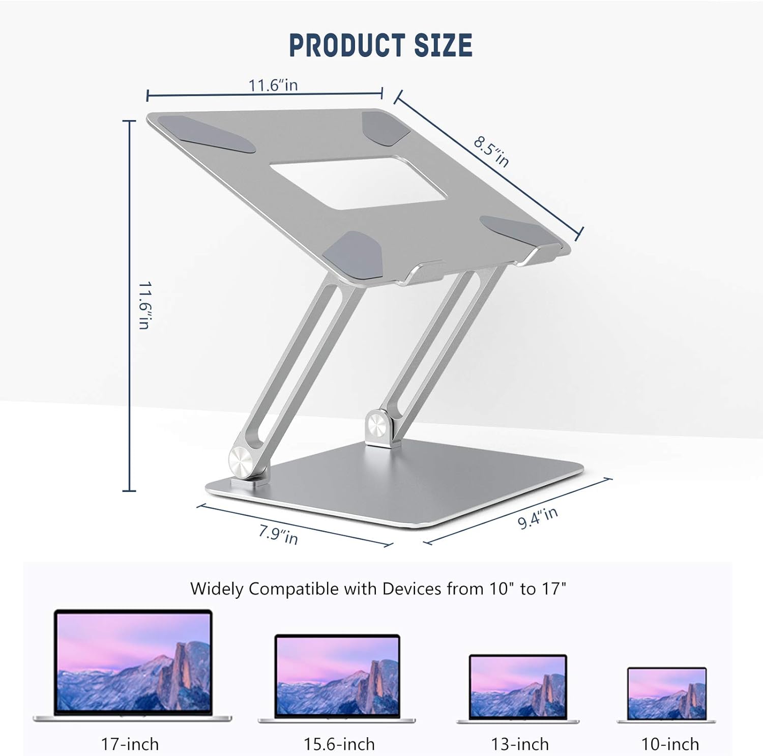 Adjustable Laptop Stand, FLOPAD Ergonomic Standing Desk with Heat-Vent, Laptop Riser with Anti-Slip Silicone, Compatible with 10-17”, MacBook Pro/Air, Dell, HP, Lenovo, and Surface Laptops, (Silver): Electronics