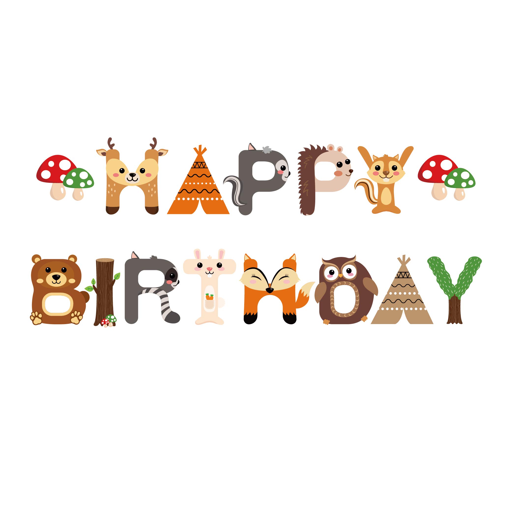 CC HOME Woodland Creature Birthday Banner,Woodland Animals Happy Birthday Forest Friend Animal Banner for Kids,Boys,Baby Shower,Birthday Party Decoration