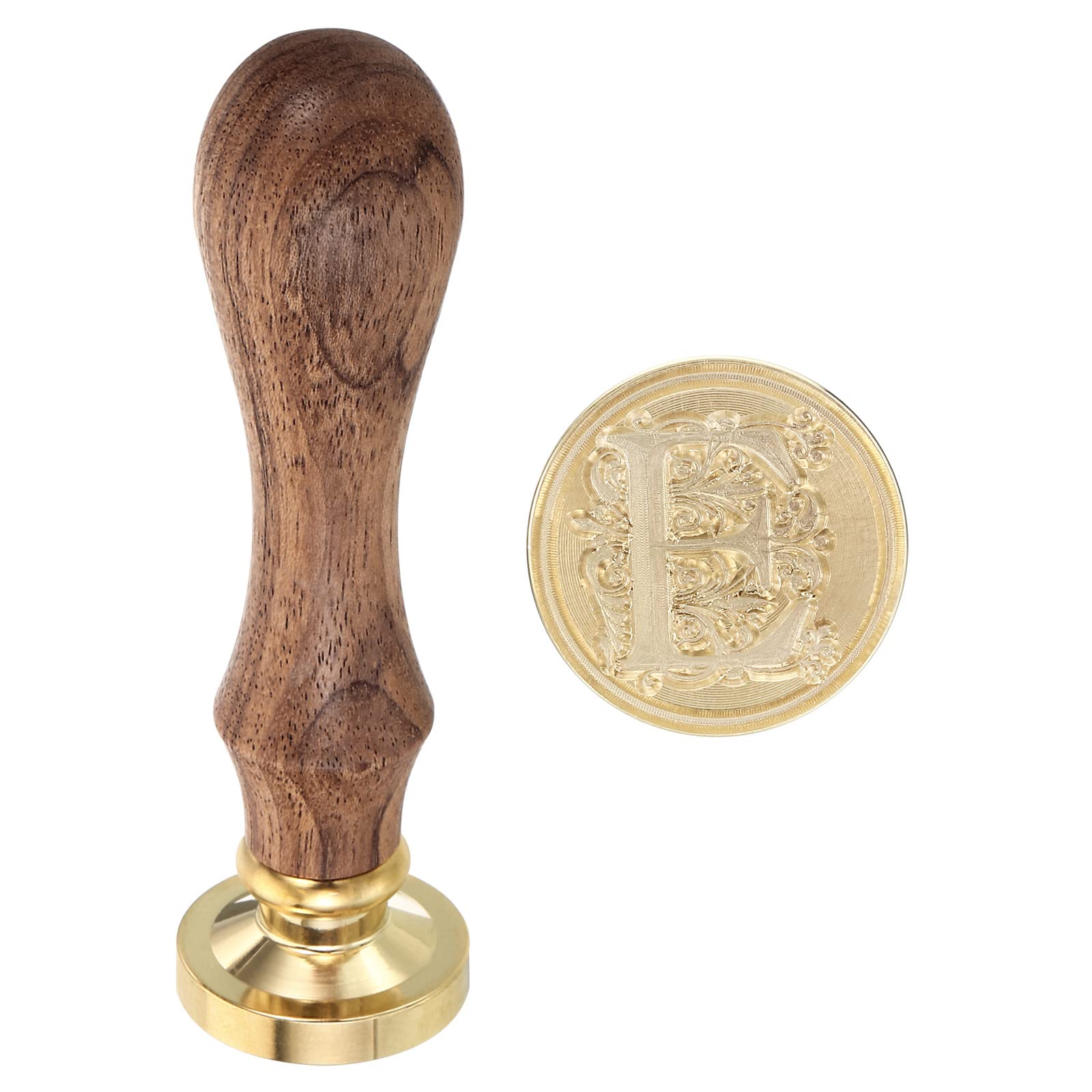 PATIKIL Alphabet E Wax Seal Stamp, Initial Letter Sealing Wax Stamp Classic Retro 25mm Removable Retro Brass Head Wooden Handle for Envelope Invitation Card Wedding Gift Decorations