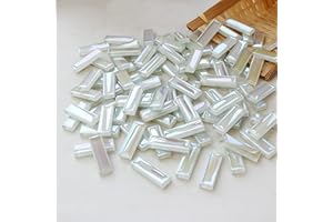 OAKBUD 1x3 cm Crystal Glass Mosaics Pieces Stained Glass, Assorted Colors and Rectangle Shapes, 65pcs/200g (Iridescent White)