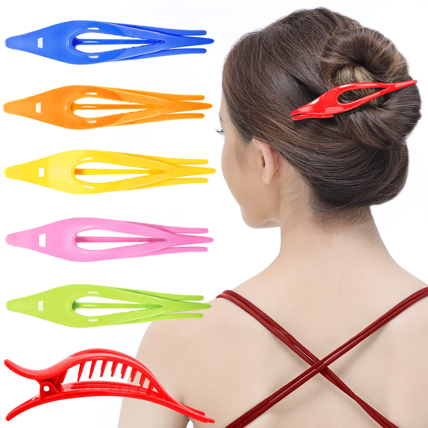 Photo 1 of RC ROCHE ORNAMENT 6 Pcs Womens Thin Curved Eyelet Side Slide No Slip Hair Clip Comfortable French Concord Duck Bill Pin Teeth Strong Hold Grip Beauty Accessory, Medium Rainbow Multicolor