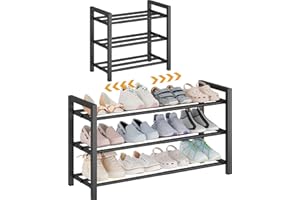 Detsuk 3-Tier Expandable Shoe Rack – Adjustable Heavy-Duty Metal Shoe Organizer Shelf for Closet, Entryway, Mudroom & Garage – Durable Freestanding Storage, Black