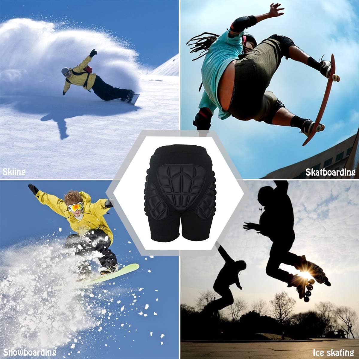 HYSENM Protection Hip Butt 3D Padded Shorts Breathable Lightweight Protective Gear for Ski Ice Skating Snowboard: Clothing