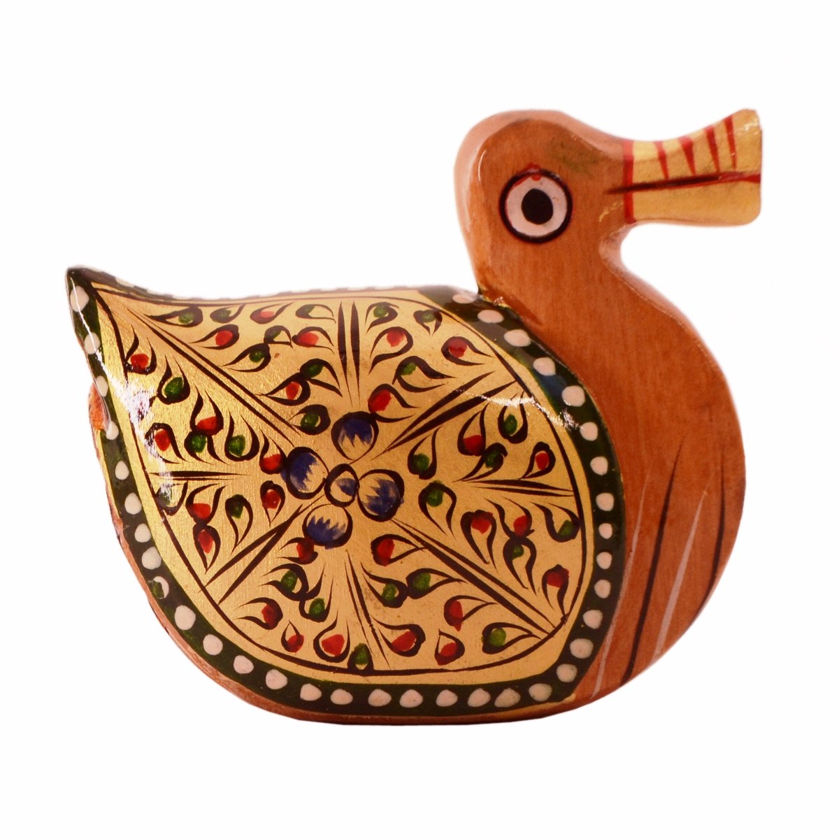 Purpledip Wooden Ducks With Beautiful Fine Gold Painting; Miniature Idol Gift Vaastu Feng Shui Good Luck Charm (11256)