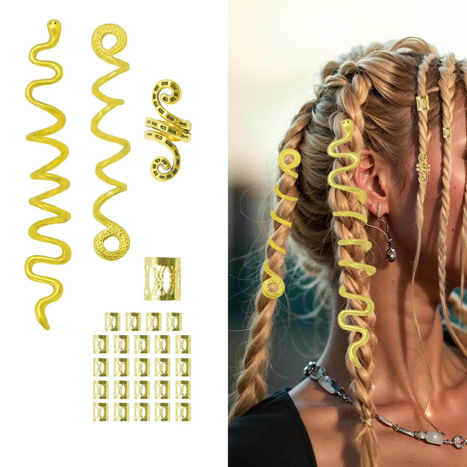 Surplex Dreadlocks Jewellery Hair Spiral Clips, Spiral Hair Clip Braids Jewellery, Adjustable Metal Cuffs Hair Braiding Bead Hair Rings Aluminium Dreadlocks Accessories for Women Men Braids Decoration