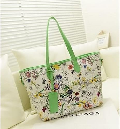 Amazon ノーブランド品 花柄 トート バッグ マザーズ バッグ レジャー フラワー ミントグリーン トートバッグ