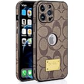 Semaudh for iPhone 16 Pro Max Case with Camera Lens Protector, Logo View, Luxury Designer Classical Leather Full Protection Shockproof Anti-Scratch Phone Cover for iPhone 16 Pro Max Khaki