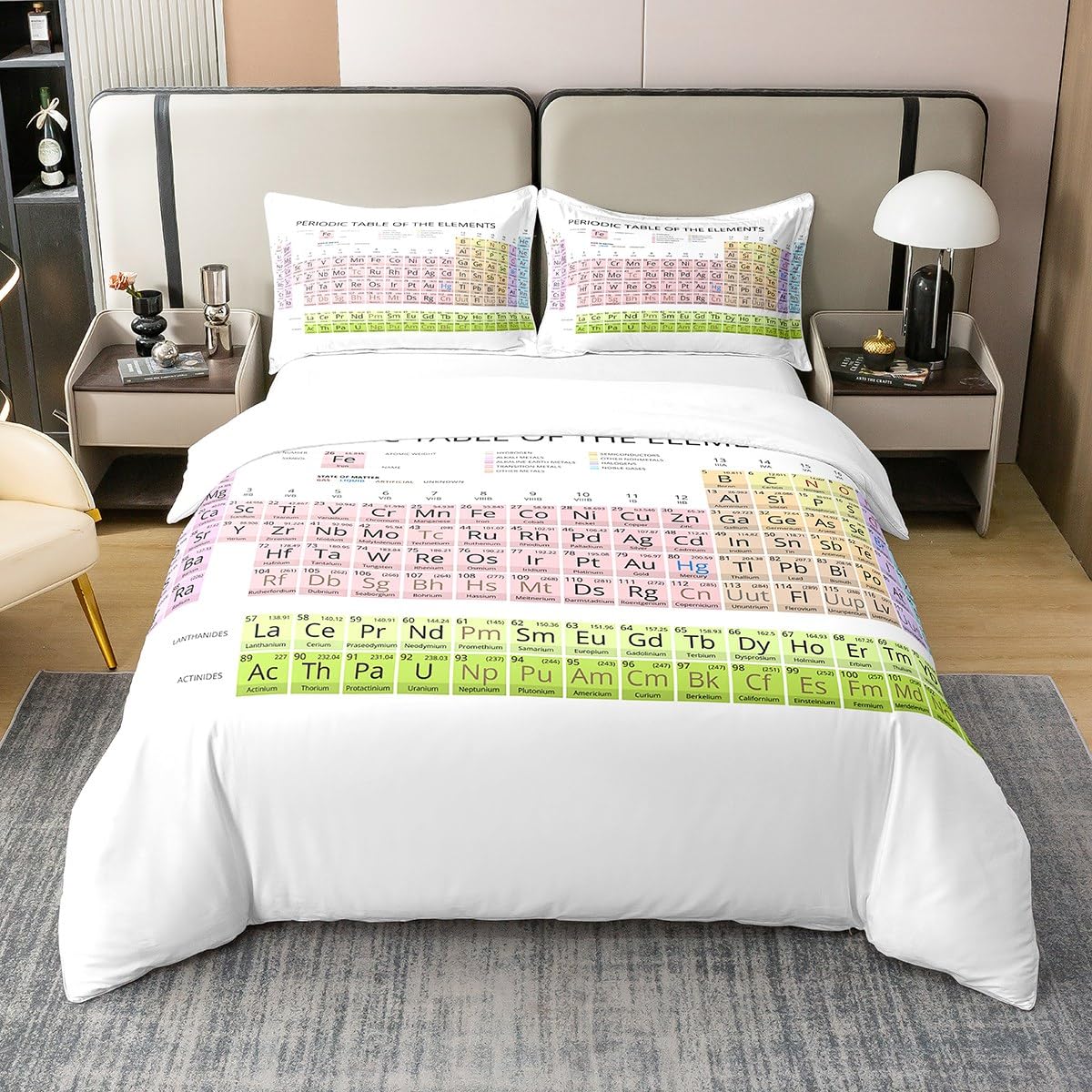 Periodic Table of The Elements Comforter Cover for Chemistry Bedding 100% Cotton Set Decorative Atomic Number Symbol Weight 100% Cotton Duvet Cover Single Modern Colorful Bedspread Cover Bedclothes