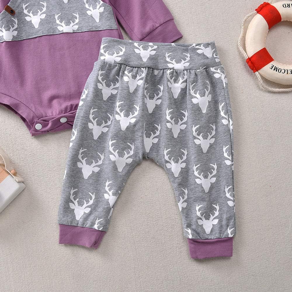 Newborn Baby Boy Girl Long Sleeve Deer Romper Pullover Hooded Tops Pants 2Pcs Sweatshirt Outfits Set: Clothing