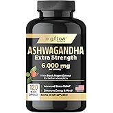 gflow vitamins Ashwagandha Supplements for Women and Men 6000mg | Sleep, Mood and Energy Support | Extra Strength, Vegan Friendly, Non-GMO, Made in USA