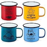LIANYU Enamel Camping Mug Set of 4, 16 Ounce Coffee Tea Vintage Mugs Drinking Cup Set for Outdoor and Indoor, Portable & Easy Clean, Colorful