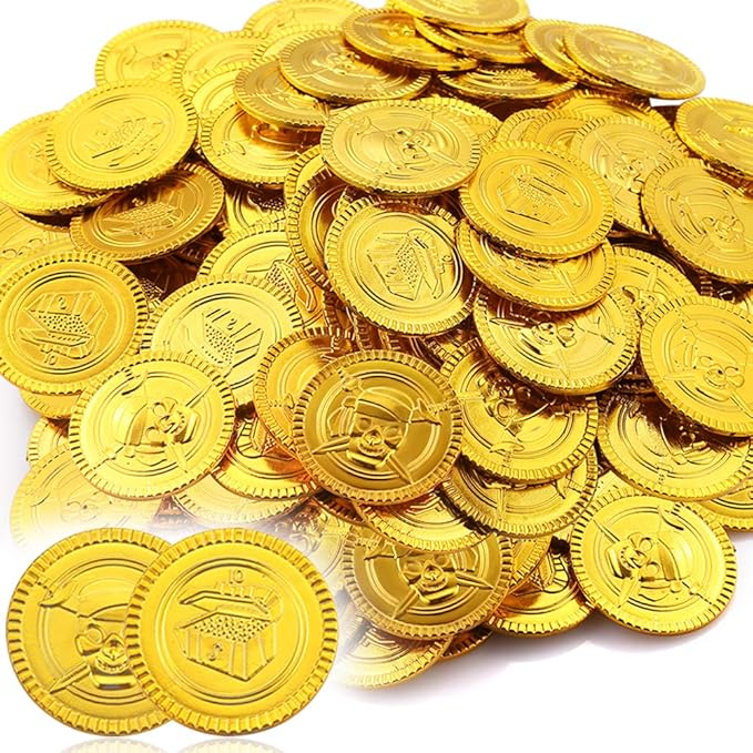 Pllieay 150 Pieces Pirate Gold Coins Plastic Gold Coins Play Set for
