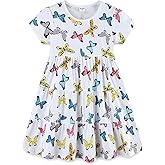 Bumeex Girl's Dresses Cotton Ruffle Sleeve Tiered Swing A-Line Cute Midi Casual Sundress