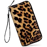 GFRGTFHYT Womens Wallet, Large Capacity RFID Blocking PU Leather Wristlet Wallets for Women Ladies Men Credit Card Holder Zipper Wallet Phone Holder Clutch Travel Purse, Leopard Prints