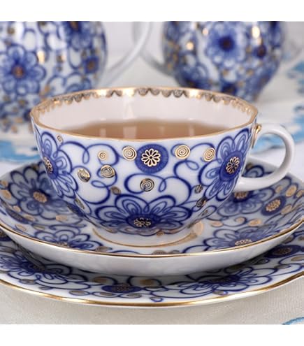 Amazon.com | Lomonosov Porcelain Cobalt Net Covered Cup Set