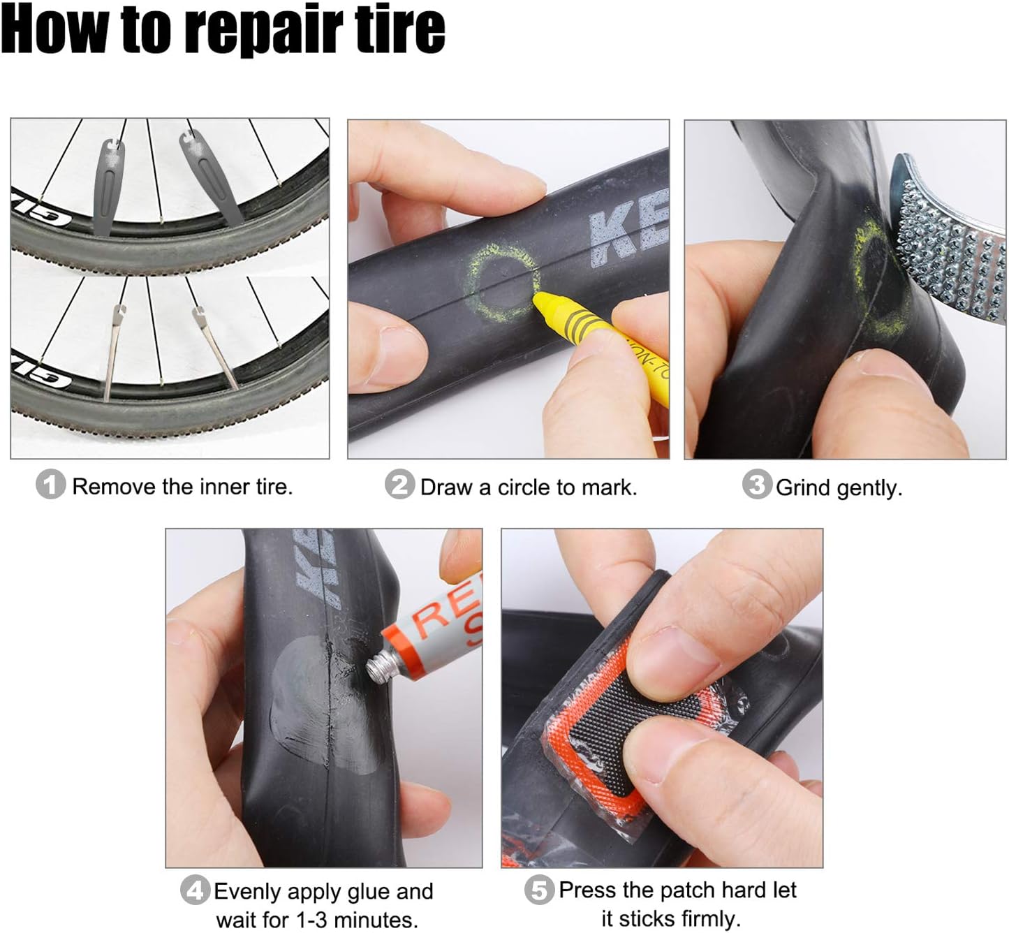 Bike Puncture Repair Kit - Bicycle Tyre Hose Glue Adhesive Super Patches Hardened Levers Rasp Tool for All Inflatable Inner Tubes in Road Emergency : Sports & Outdoors