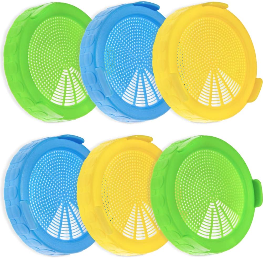 Plastic Sprouting Lids For Wide Mouth Mason Jars, BPA Free Plastic Been Screen-Grow Bean Sprouts, Alfalfa, Broccoli, Salad Sprouts etc, Easy Rinse & Drain, Maximum Air Flow-6 PACK