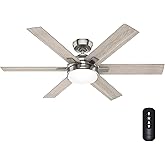 Hunter Fan 52 inch Brushed Nickel Indoor Ceiling Fan with Light and Remote for Bedroom, Large Room/Great Room, Dining Room, K