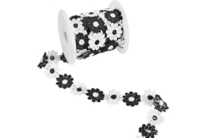 arricraft Black & White Daisy Decorating Lace Trim Ribbons, 7.5 Yard ×1" Flower Style Polyester DIY Ribbon for Sewing, Craft Decoration
