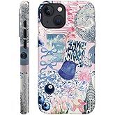 Generic Case Compatible with iPhone 14,Scratch Resistant Hybrid 2-Layer Hard Shell Phone Case,Ball Blue Bow Flower Collage Aesthetic