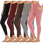 Dimore 5 Pack Women's Leggings with Pockets, High Waisted Workout & Yoga Pants for Tummy Control, Non See-Through for Gym