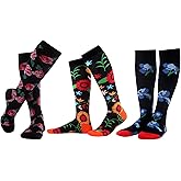 MAKABO Women's Colorful Funky Patterned Knee High Socks 3 Pack