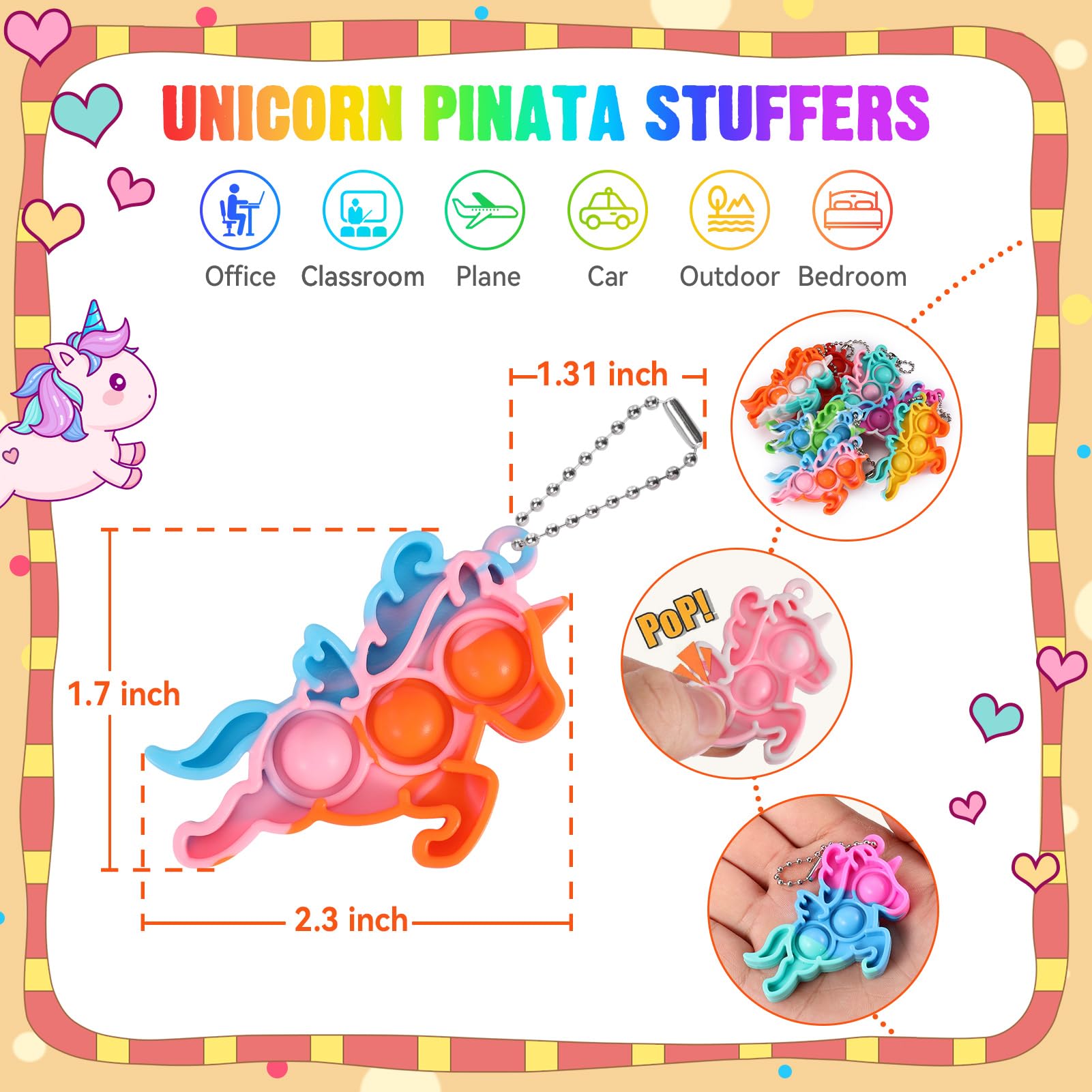Unicorn Party Favors for Kids Goodie Bags Stuffers Pop Fidget Toys Bulk Its,32 Pack Unicorn Toys Pinata Stuffers Birthday Party Favors 4-8,8-12 Bubbles Small Kids Mini Classroom Prizes Pop keychain It