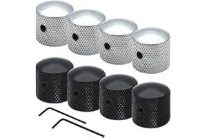 8 pcs 6 mm Metal Knob Volume Tone Control Knobs, Lyflux Chrome Guitar Knobs and Black Guitar Tone Control Buttons, and 2 Hexagon Wrenches, Guitar Knobs Chrome, for Electric Guitar or Bass