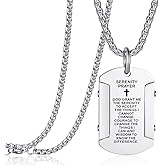 Rehoboth Men's Bible Verse Dog Tag Serenity Lord's Prayer Cross Pendant Necklace with 24 Inch Stainless Steel Chain for Women Men Silver Black Gold