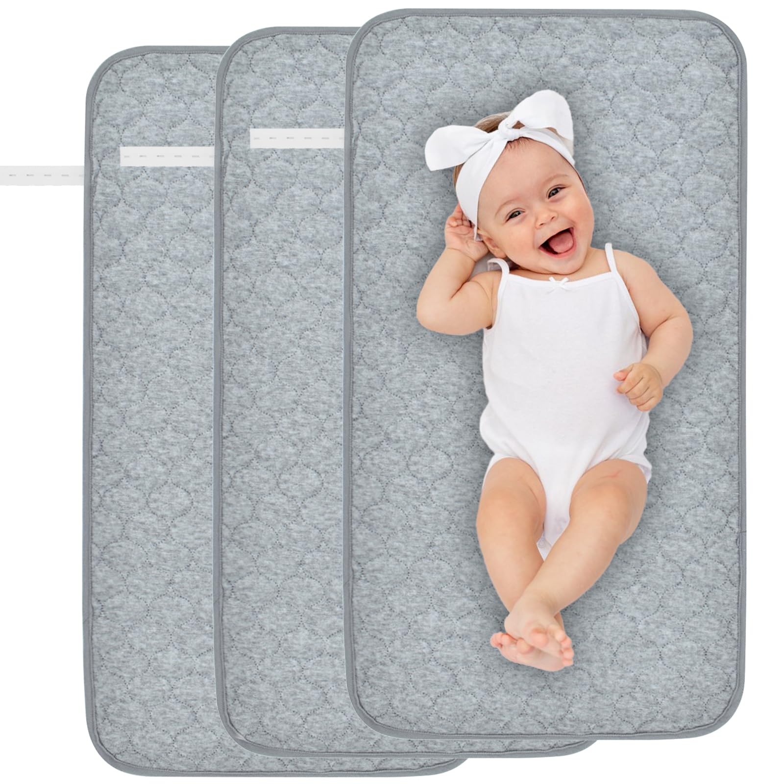 Yaopelky 3Pack Baby Changing Pad Liners 27" x 14" Washable Reusable Baby Changing Diaper Mat Sheet Waterproof Longer Changing Table Cover (Grey)