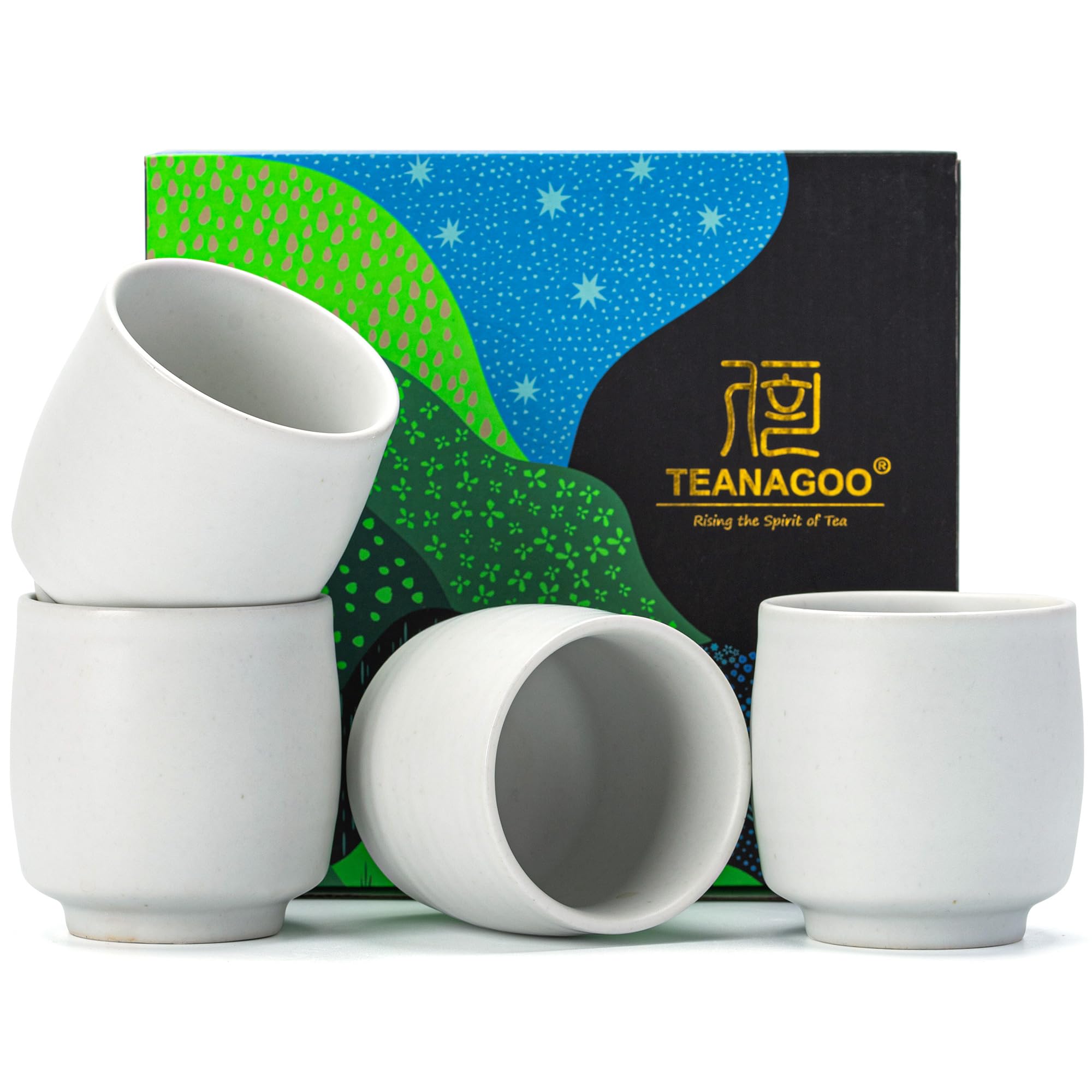 TEANAGOO Ceramic Japanese Tea Cup, 4 Pcs/Box, Occupied Japan Cups, Chinese Cup, Asian Cups no Handles,6.16oz / 175ml,Ruware Ivory White,
