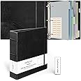 Ospelelf Vintage Hardcover 3 Ring 2 inch Leather Binder, Professional Binder Organizer Suitable for Letter Size, Binder Dividers with Tabs, Faux Black Leather