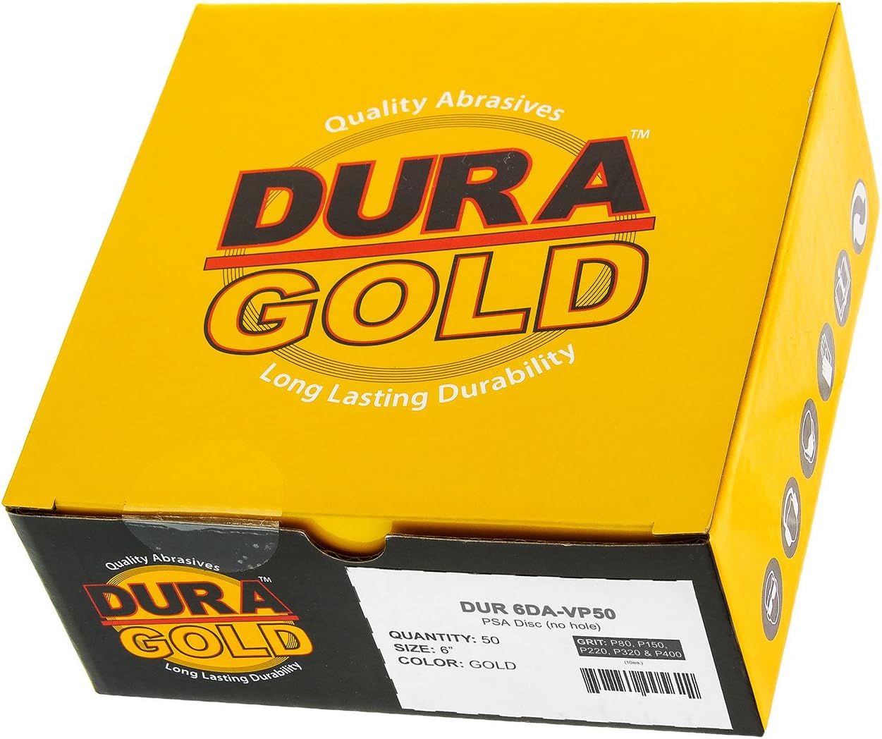 Dura-Gold Premium - Variety Pack - 6" Gold PSA Self Adhesive Stickyback Sanding Discs for DA Sanders -10 of Each Grit (80, 150, 220, 320, 400) Box of 50 Total Sandpaper Finishing Discs: Automotive