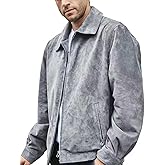 FLAVOR Men's Suede Leather Bomber Jacket Casual Coat for Men