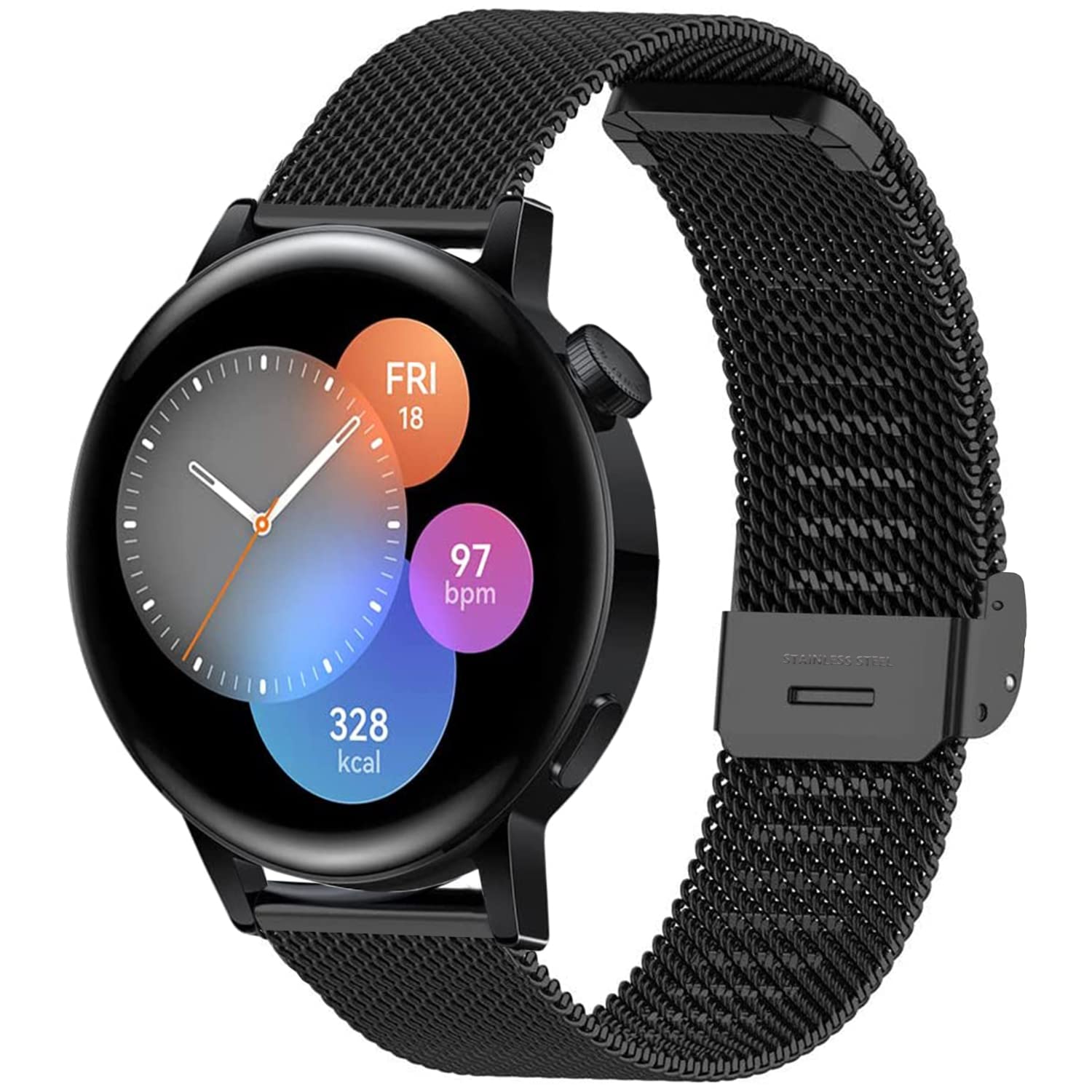 Strap compatible with Huawei Watch GT3/GT2 42mm, 20mm Metal Strap Mesh Stainless Steel Watch Band for Galaxy Watch 7/6/5/4