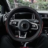 ZATOOTO Steering Wheel Covers for Men - Car d Shaped Auto Black Red Line Genuine Leather Flat Bottom - Universal 15 inch Bett