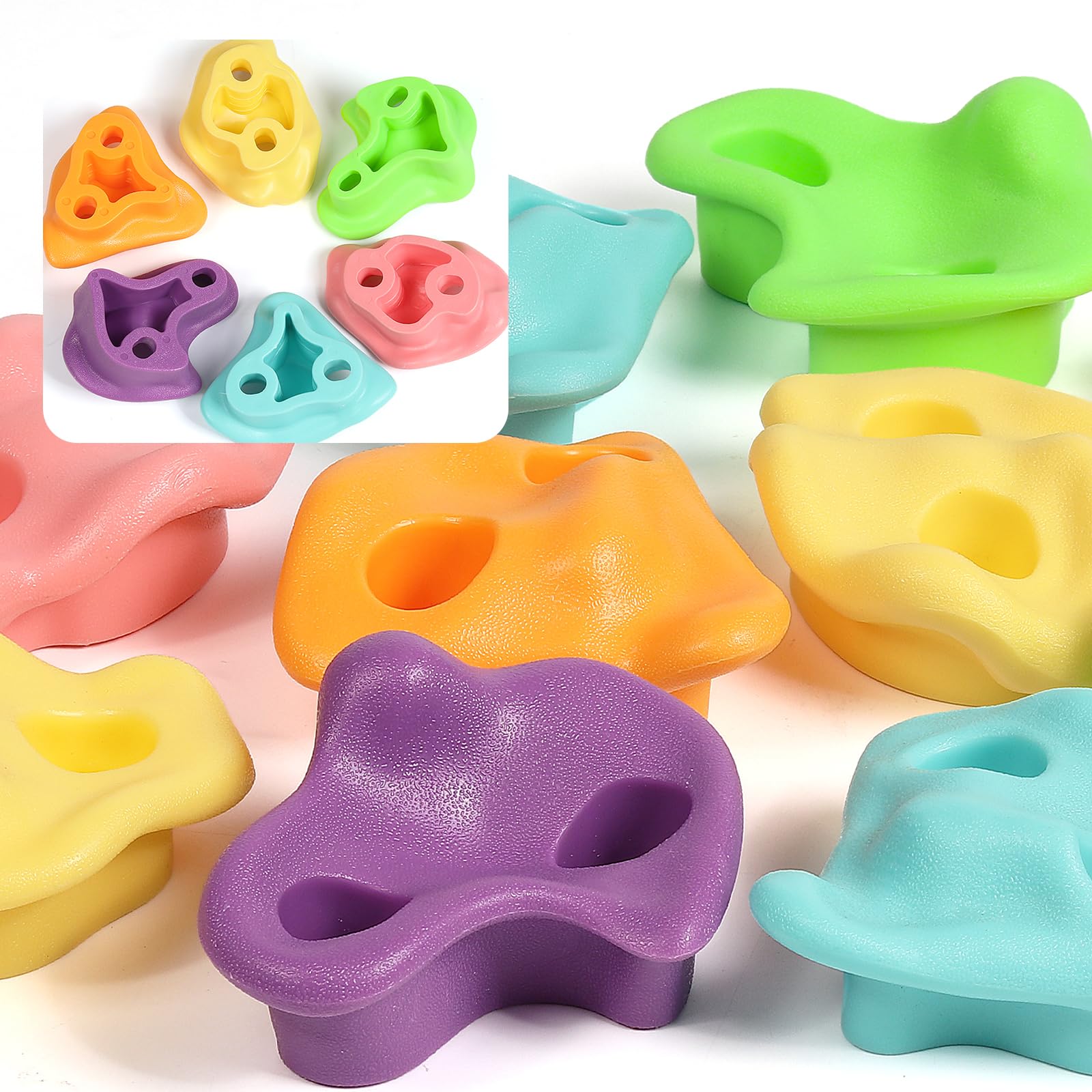 TOPNEW 18PCS Climbing Holds for Kids, Rock Wall Climbing Kit with Hardware for Indoor and Outdoor Climbing Wall, Soft Color