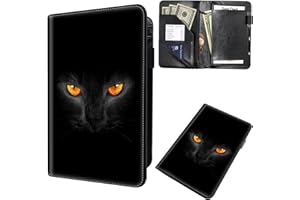 MXFDEGF Server Book for Waitress Waiter Book Server Wallet Fit Serving Aprons, PU Leather with Zipper and 7 Large Pockets Pen Holder for Checks Pen Holder Personal Organizer Wallet,Black Cat Eyes