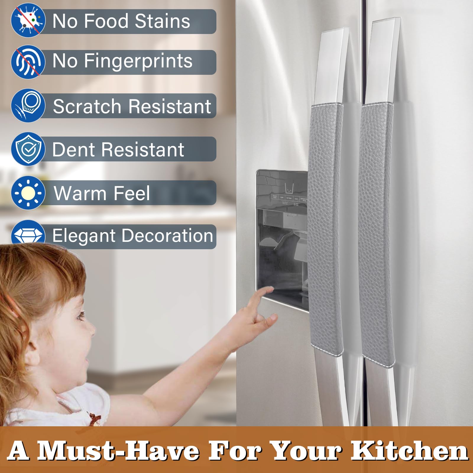 Refrigerator Door Handle Covers, Set of 5, Adjustable Appliance Handle Covers, Keep Your Kitchen Clean, Microwave Oven Stove Dishwasher Handle Protector, Non Slip Fridge Handle Cover (Gray)
