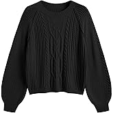 ZAFUL Women's Cable Knit Sweaters 2025 Crewneck Long Lantern Sleeve Pullover Ribbed Knitted Tops