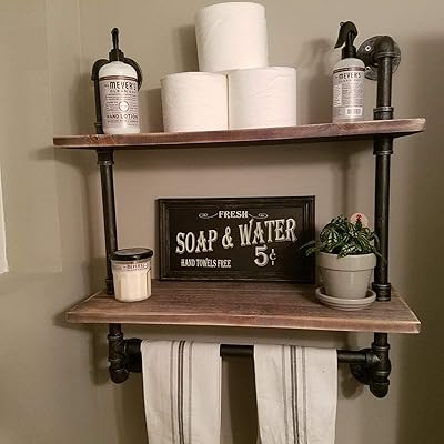 FODUE Industrial Pipe Shelf with Towel Bar