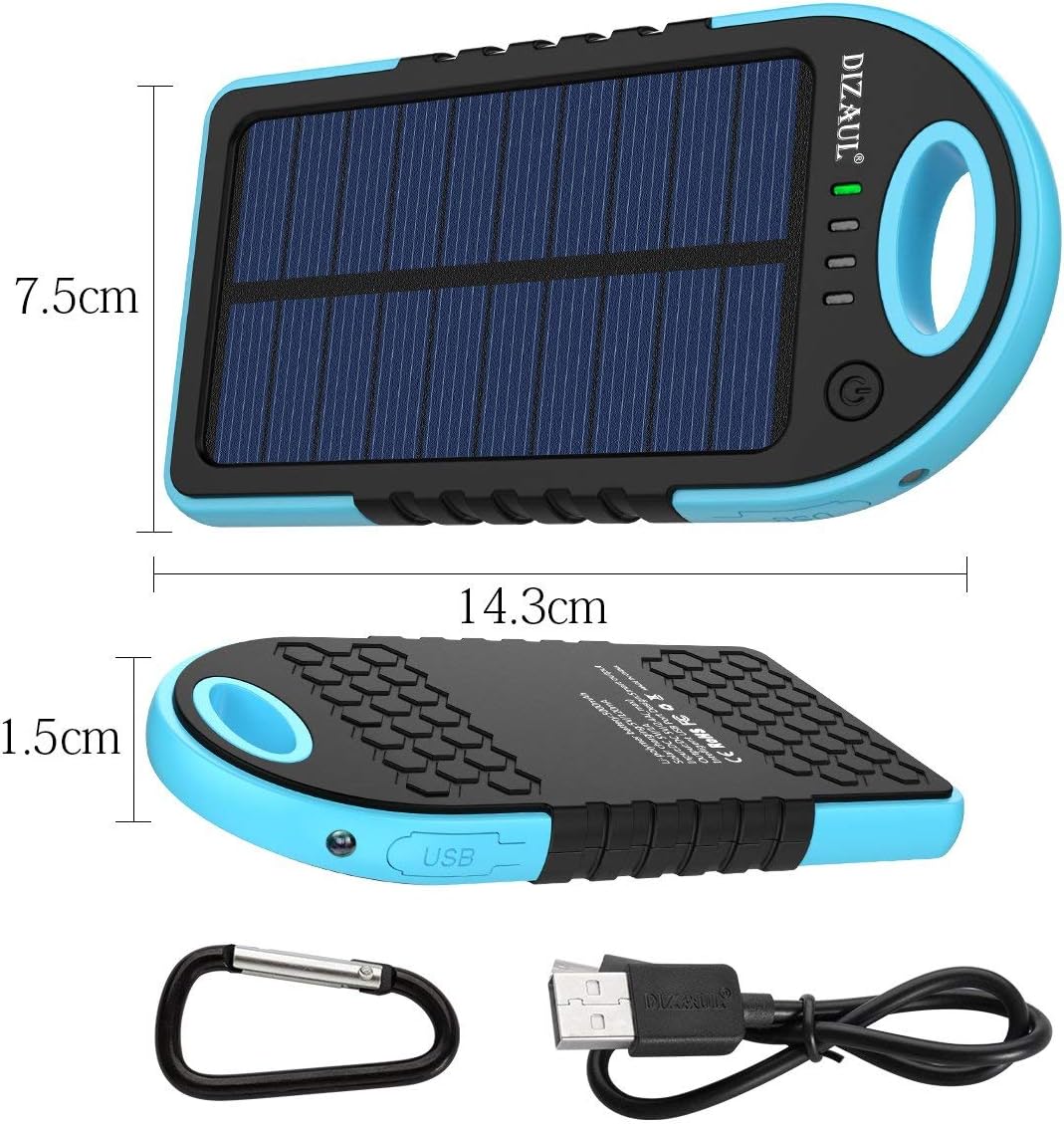 Dizaul Solar Charger, 5000mAh Portable Solar Power Bank Waterproof/Shockproof/Dustproof Dual USB Battery Bank Compatible with All Smartphones,iPhone,Samsung,Android Phones,Windows Phones,GoPro,GPS: Garden & Outdoor