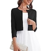 OmicGot Women's 3/4 Sleeve Open Front Knit Cropped Bolero Shrug Cardigan Sweater for Women S-XL