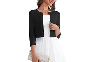 OmicGot Women's 3/4 Sleeve Open Front Knit Cropped Bolero Shrug Cardigan Sweater for Women S-XL