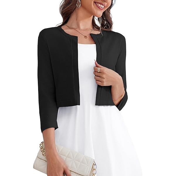 OmicGot Womens Long Sleeve Black Bolero Shrug Open Front Knit